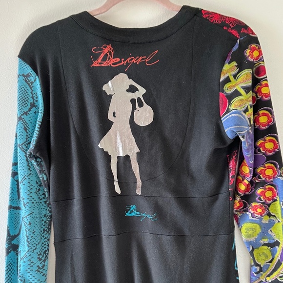 Desigual Long Sleeve Dress, Floral/Stripe/Dancing Figures/Horse Print, Large - Picture 3 of 12